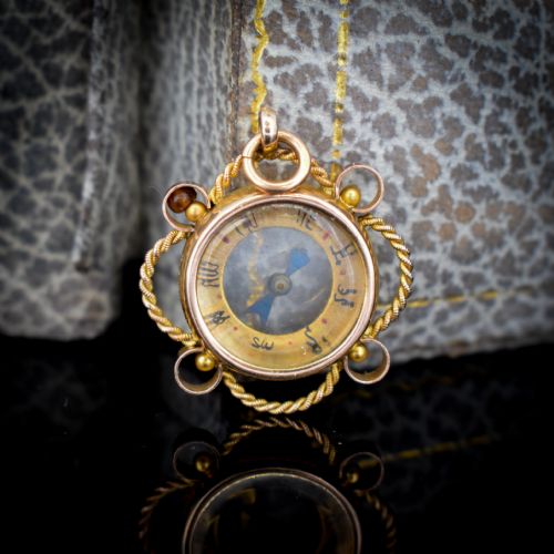fig 2. Antique Edwardian 9ct 9K Gold Compass Pendant Charm - Dated Chester 1902