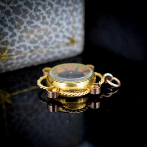 fig 3. Antique Edwardian 9ct 9K Gold Compass Pendant Charm - Dated Chester 1902