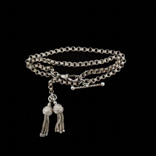 Antique Sterling Silver Albertina Albert Watch Chain Bracelet with Tassel | Victorian
