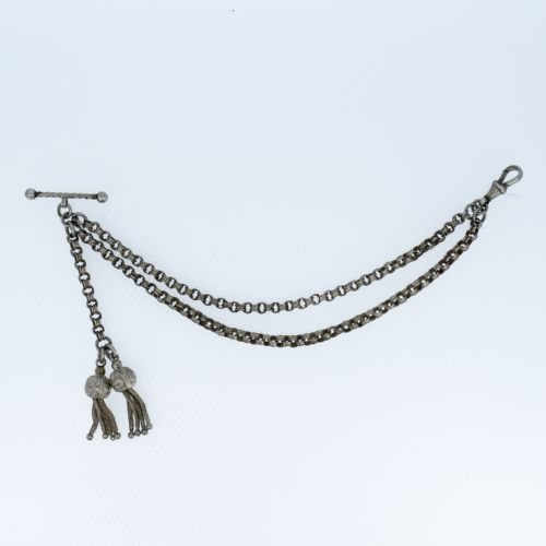 fig 3. Antique Sterling Silver Albertina Albert Watch Chain Bracelet with Tassel | Victorian