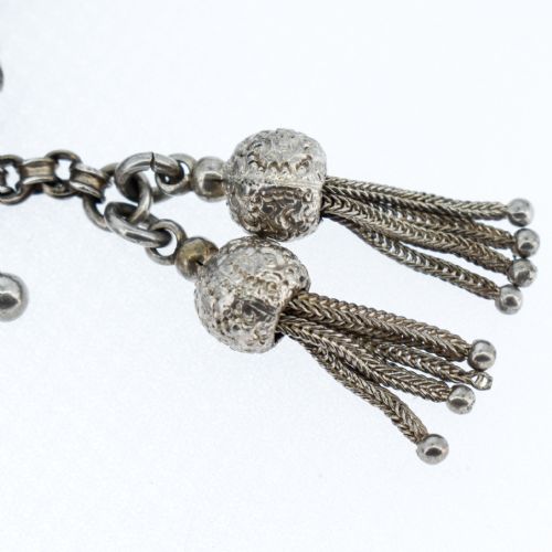 fig 6. Antique Sterling Silver Albertina Albert Watch Chain Bracelet with Tassel | Victorian