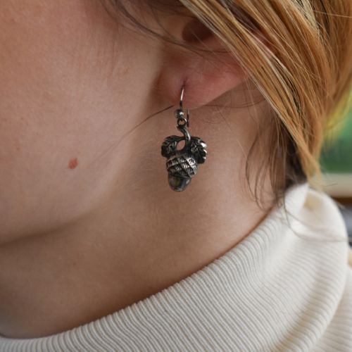 fig 1. Antique Victorian Sterling Silver Acorn Drop Dangle Earrings | Circa.1880