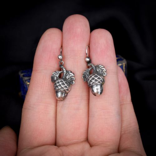 fig 2. Antique Victorian Sterling Silver Acorn Drop Dangle Earrings | Circa.1880