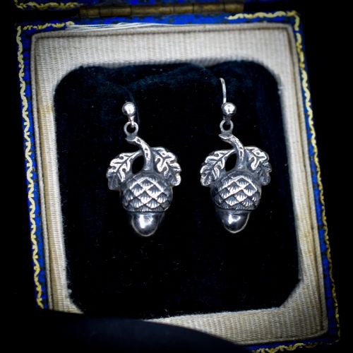 fig 4. Antique Victorian Sterling Silver Acorn Drop Dangle Earrings | Circa.1880