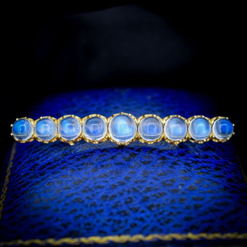 Antique Victorian Moonstone 9k 9ct Yellow Gold Bar Line Brooch Pin