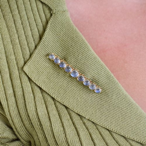 fig 1. Antique Victorian Moonstone 9K 9ct Yellow Gold Bar Line Brooch Pin