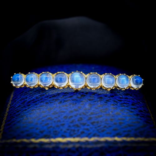fig 2. Antique Victorian Moonstone 9K 9ct Yellow Gold Bar Line Brooch Pin