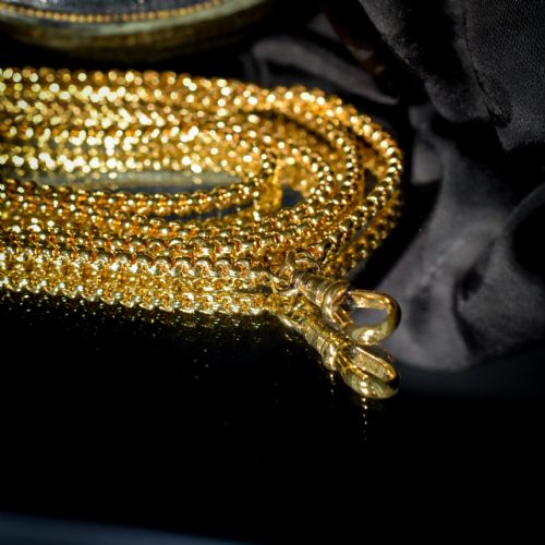 fig 4. Antique Victorian Long Rolled Gold Faceted Guard Muff Chain Necklace | 50