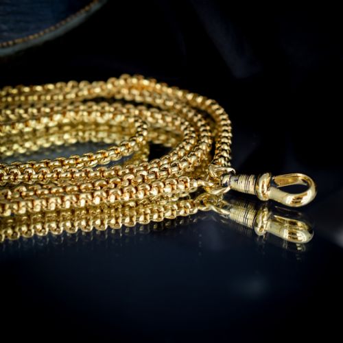 fig 6. Antique Victorian Long Rolled Gold Faceted Guard Muff Chain Necklace | 50