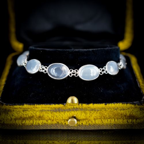 Vintage Cabochon Moonstone Sterling Silver Line Bracelet | 7"