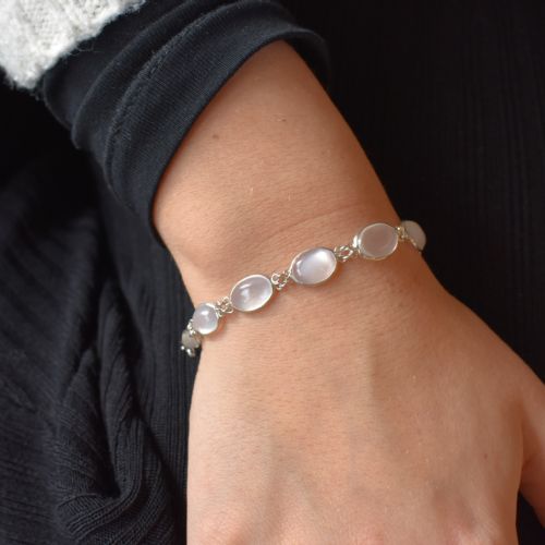 fig 1. Vintage Cabochon Moonstone Sterling Silver Line Bracelet | 7