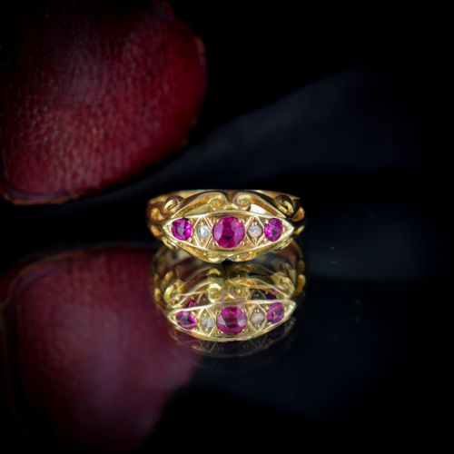 fig 3. Antique Ruby and Diamond 18ct 18K Yellow Gold Scroll Boat Ring | Edwardian
