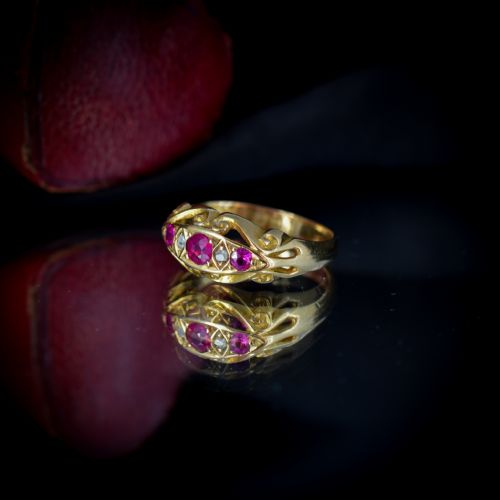 fig 4. Antique Ruby and Diamond 18ct 18K Yellow Gold Scroll Boat Ring | Edwardian