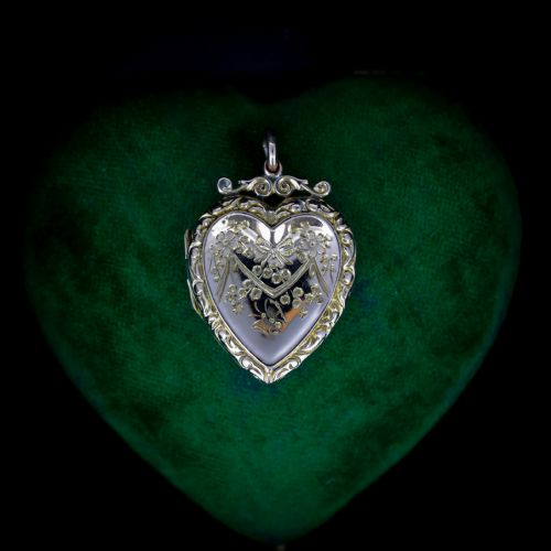 Antique Edwardian 9ct Gold Bird and Butterfly Engraved Fancy Heart Locket Pendant