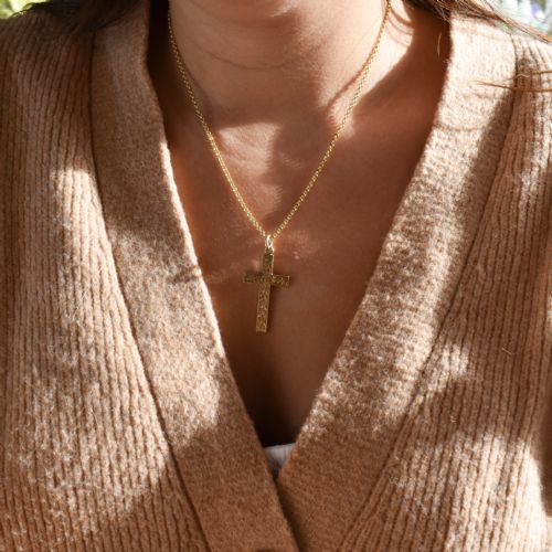 fig 3. Antique 9ct 9K Yellow Gold Solid Engraved Cross Drop Pendant Charm | Victorian (7.1g)