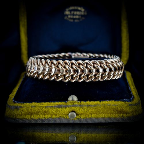 Vintage Double Curb Link Gold Fix Cuff Bracelet Bangle | Antique