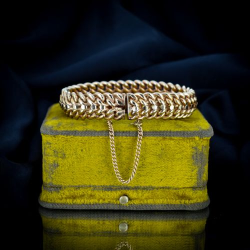 fig 1. Vintage Double Curb Link Gold Fix Cuff Bracelet Bangle | Antique