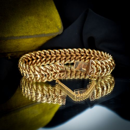fig 2. Vintage Double Curb Link Gold Fix Cuff Bracelet Bangle | Antique