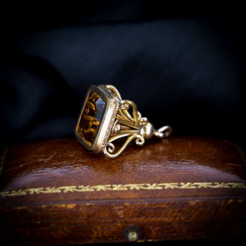 fig 2. Antique Citrine Paste Gold Cased Large Ornate Fob Seal Pendant | Victorian