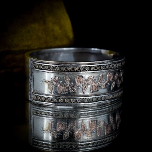 fig 5. Antique Victorian Silver and Gold Aesthetic Floral Wide Cuff Bangle Bracelet