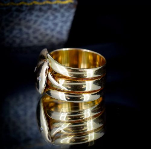 fig 1. Antique Victorian Diamond Double Snake Serpent 18ct 18K Yellow Gold Band Ring (19.1 grams)