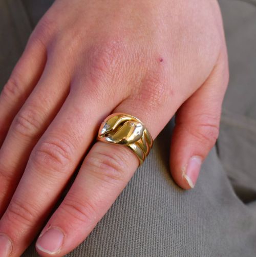fig 2. Antique Victorian Diamond Double Snake Serpent 18ct 18K Yellow Gold Band Ring (19.1 grams)