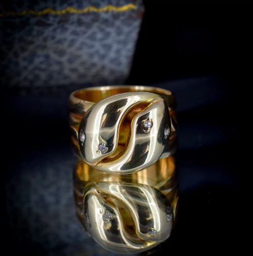 fig 3. Antique Victorian Diamond Double Snake Serpent 18ct 18K Yellow Gold Band Ring (19.1 grams)