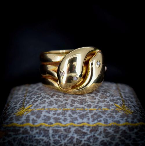 fig 5. Antique Victorian Diamond Double Snake Serpent 18ct 18K Yellow Gold Band Ring (19.1 grams)