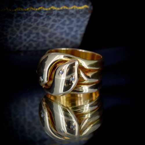 fig 6. Antique Victorian Diamond Double Snake Serpent 18ct 18K Yellow Gold Band Ring (19.1 grams)