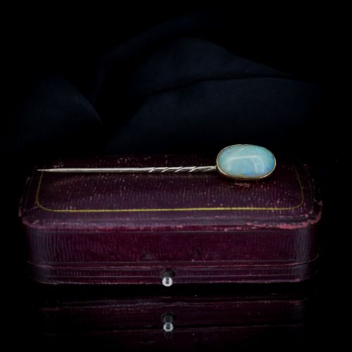 Antique Natural Opal Oval 9ct 9k Yellow Gold Stick Pin Brooch