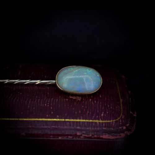 fig 1. Antique Natural Opal Oval 9ct 9K Yellow Gold Stick Pin Brooch