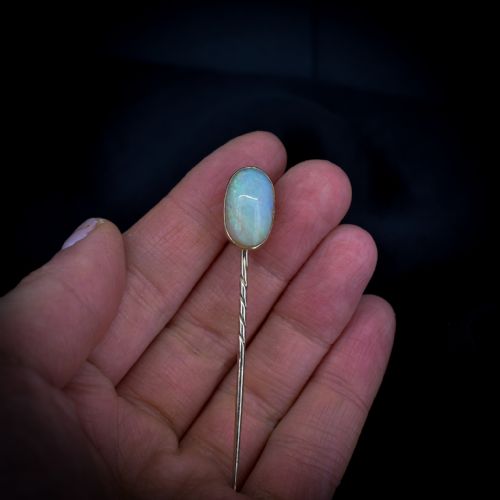 fig 3. Antique Natural Opal Oval 9ct 9K Yellow Gold Stick Pin Brooch