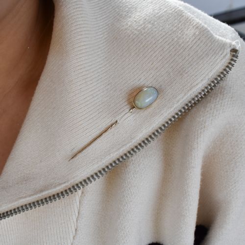 fig 4. Antique Natural Opal Oval 9ct 9K Yellow Gold Stick Pin Brooch