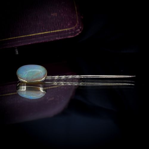 fig 5. Antique Natural Opal Oval 9ct 9K Yellow Gold Stick Pin Brooch