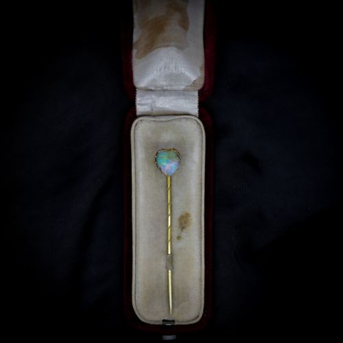 fig 1. Boxed Antique Natural Opal Heart 15ct 15K Yellow Gold Stick Pin Brooch | Victorian Edwardian