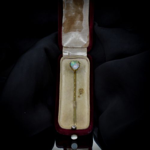fig 2. Boxed Antique Natural Opal Heart 15ct 15K Yellow Gold Stick Pin Brooch | Victorian Edwardian