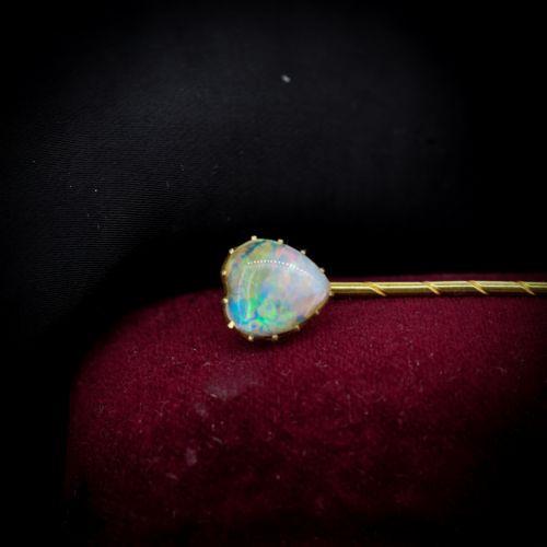 fig 4. Boxed Antique Natural Opal Heart 15ct 15K Yellow Gold Stick Pin Brooch | Victorian Edwardian