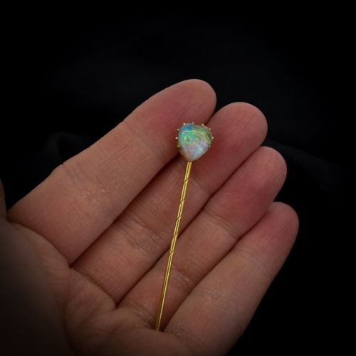 fig 5. Boxed Antique Natural Opal Heart 15ct 15K Yellow Gold Stick Pin Brooch | Victorian Edwardian