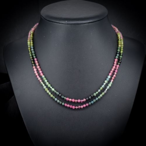 Vintage Tourmaline Gemstone Beaded Necklace with Silver Clasp | Art Deco