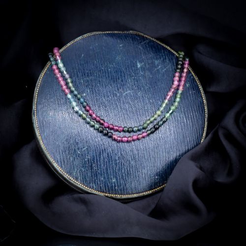 fig 1. Vintage Tourmaline Gemstone Beaded Necklace with Silver Clasp | Art Deco