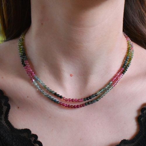 fig 2. Vintage Tourmaline Gemstone Beaded Necklace with Silver Clasp | Art Deco