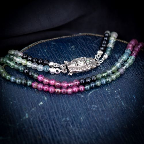 fig 3. Vintage Tourmaline Gemstone Beaded Necklace with Silver Clasp | Art Deco