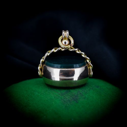Antique Carnelian & Bloodstone Agate 9ct 9k Gold Spinning Fob Pendant | Birmingham 1910