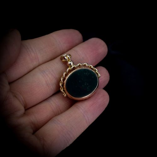 fig 1. Antique Carnelian & Bloodstone Agate 9ct 9K Gold Spinning Fob Pendant | Birmingham 1910