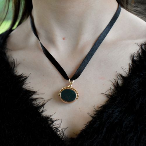 fig 4. Antique Carnelian & Bloodstone Agate 9ct 9K Gold Spinning Fob Pendant | Birmingham 1910