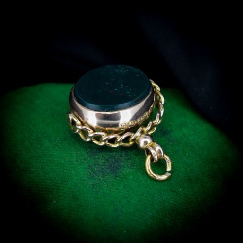fig 5. Antique Carnelian & Bloodstone Agate 9ct 9K Gold Spinning Fob Pendant | Birmingham 1910