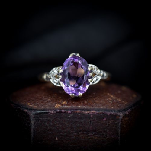 Art Deco Amethyst Oval Solitaire 9ct 9k Yellow Gold Ring