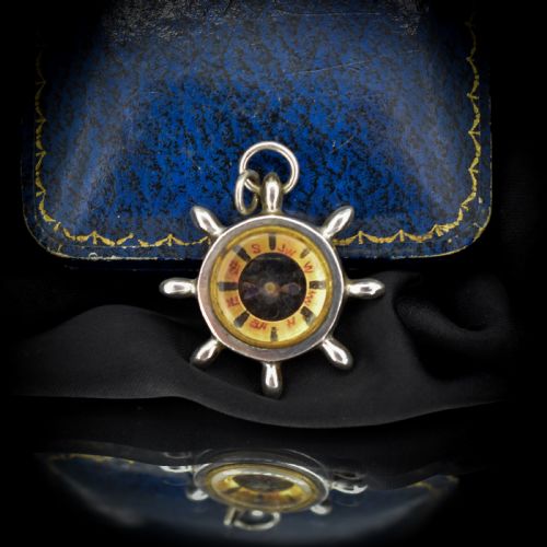 Antique Chester 1910 Sterling Silver Compass Pendant Charm