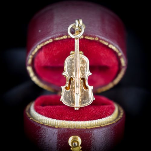 Vintage 9ct Gold Double Bass Violin Cello Instrument Opening Charm Pendant - Dated 1964