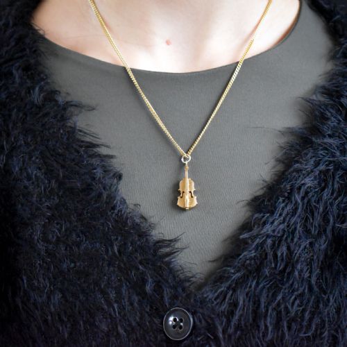 fig 1. Vintage 9ct Gold Double Bass Violin Cello Instrument Opening Charm Pendant - Dated 1964